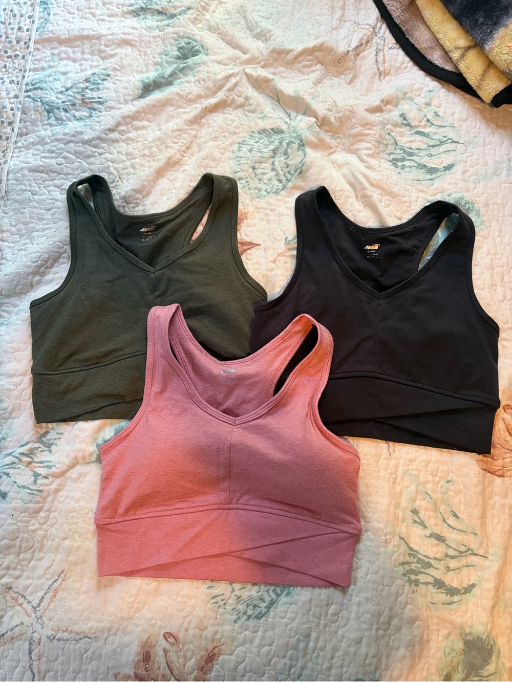 Women's Racerback Sports Crop Top - Pink, Olive & Black